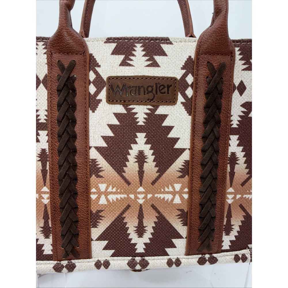 Wrangler Western Aztec Pattern Tote Bag Brown Beige Top Handle & Strap Women - Picture 3 of 16